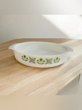 Vintage Anchor Hocking Fire King Green Meadow 9" Round Glass Casserole Dish #429